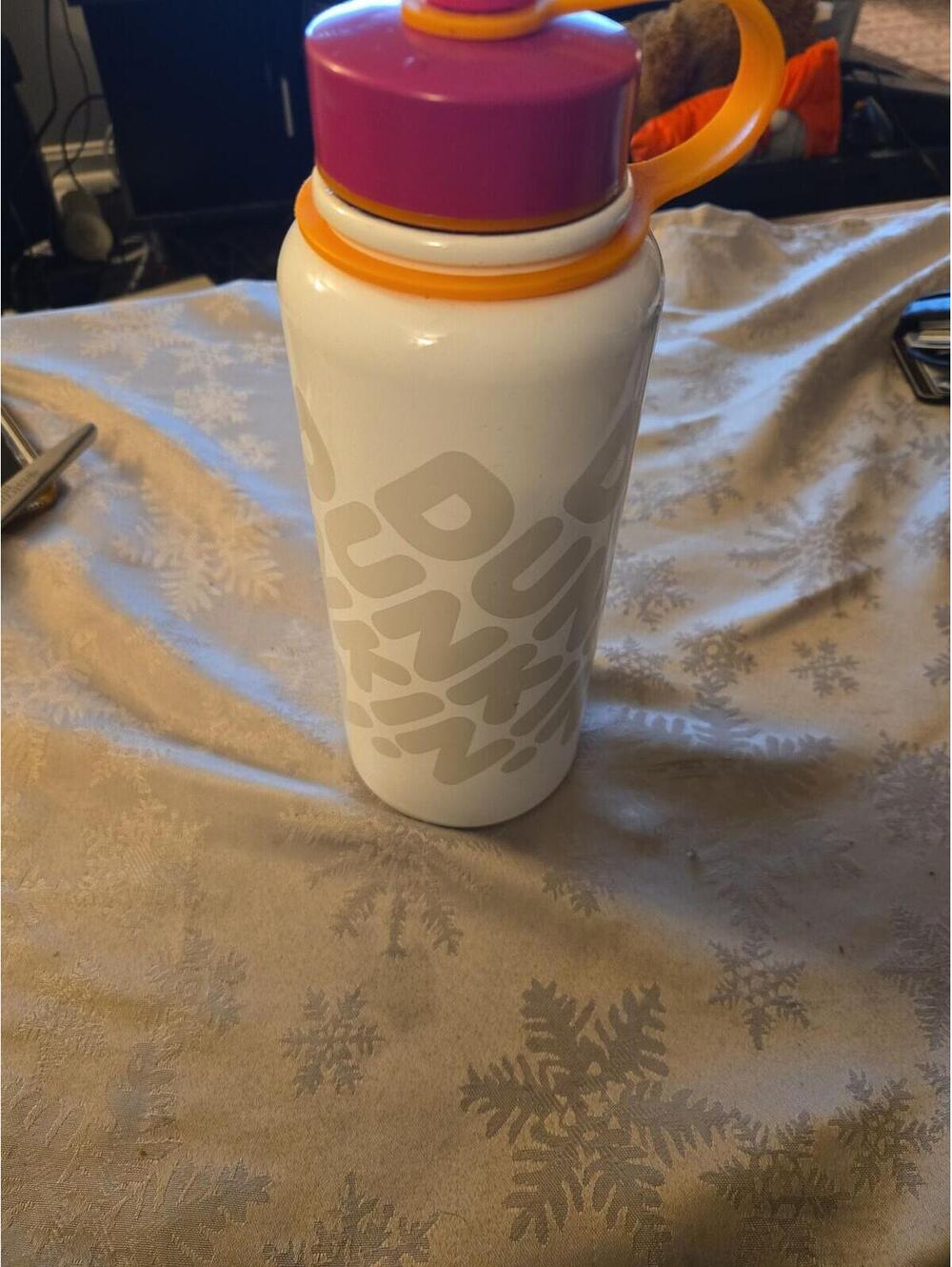 Dunkin' Donuts Insulated Stainless Steel Water Bottle - 32oz White/Pink/Orange